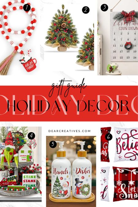Christmas Holiday Decorations for inside the home. Festive wooden beads, Christmas soap dispensers, Christmasand Grich tiered tray decor, Christmas countdown calendar, Christmas pillow covers, artificial Christmas trees on sale (pre-Black Friday deals) tabletop decorations for Christmas. 

#LTKHoliday #LTKhome #LTKSeasonal