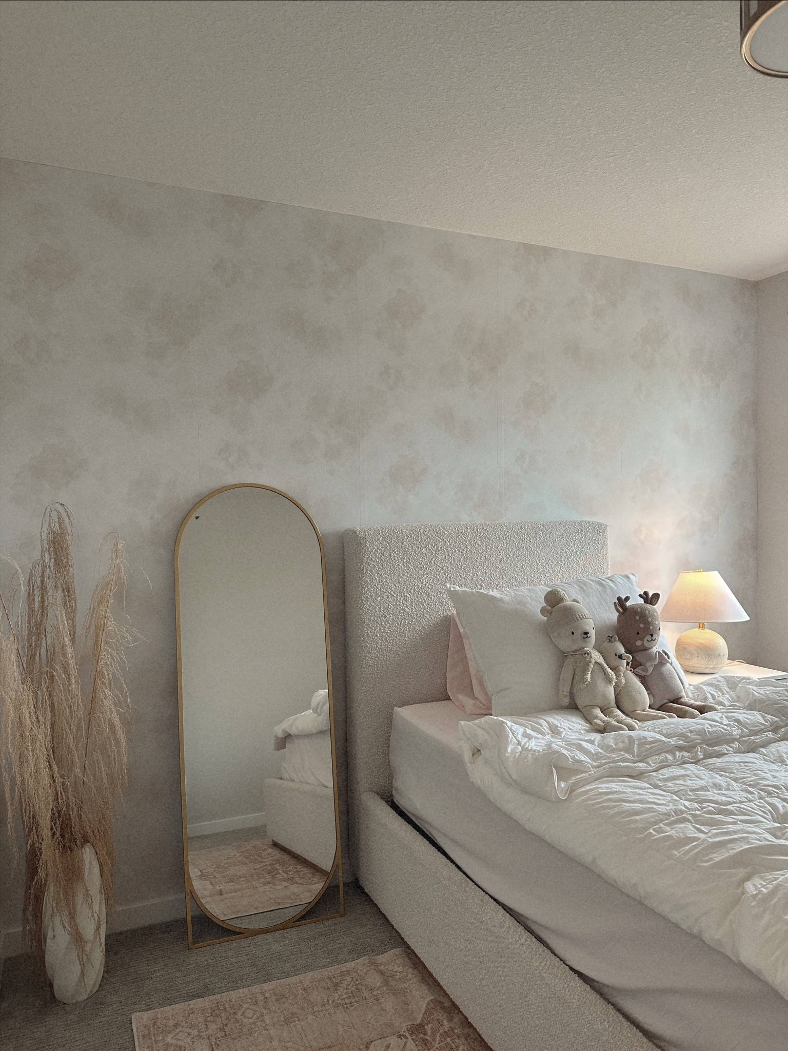 Fox’s little girl room is finally coming together 🥹🤍 the sweetest little bedroom for our girl. 
Wall paper- love vs design 

#LTKkids #LTKfamily #LTKhome