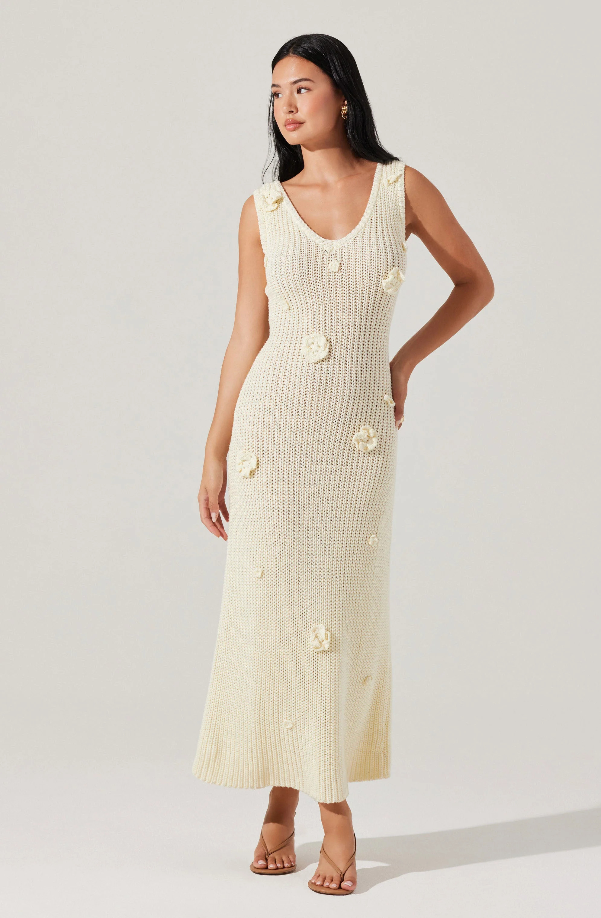 Ainhoa 3D Floral Sweater Dress - Cream / S | ASTR The Label (US)