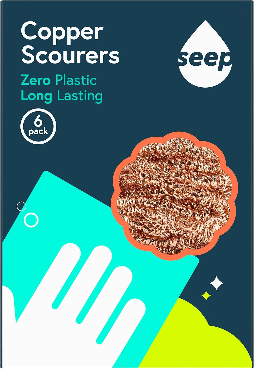 Seep Recyclable Wire Metal Copper Scourer Pads 6 Pack - Spiral 100% Copper Scourer - Long Lasting Pan Scourers For Cleaning - Heavy Duty Scrubber | Amazon (UK)