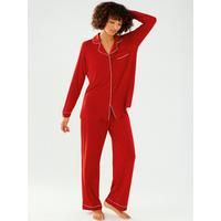 CHELSEA PEERS Modal Button Up Long Set - Red | Very (UK)