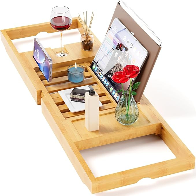 Yirilan Bathtub Trays for Tub,Bath Tray, Foldable Bathtub Caddy,Bamboo | Amazon (US)