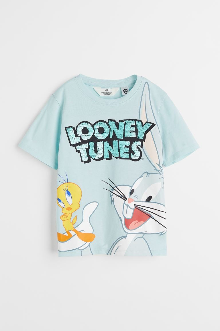 T-shirt met omkeerbare pailletten - Lichtturkoois/Looney Tunes - KINDEREN | H&M NL | H&M (DE, AT, CH, NL, FI)