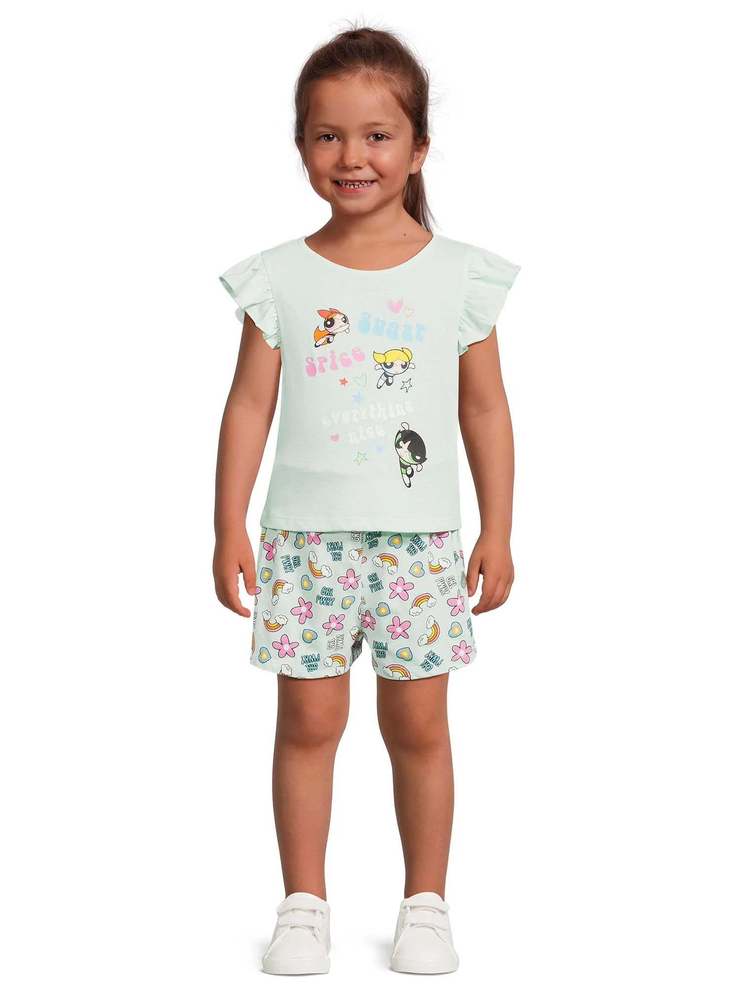 The Powerpuff Girls Toddler Girls Sugar Spice Graphic Tee and Shorts, 2-Piece Set, Size 12M-5T | Walmart (US)
