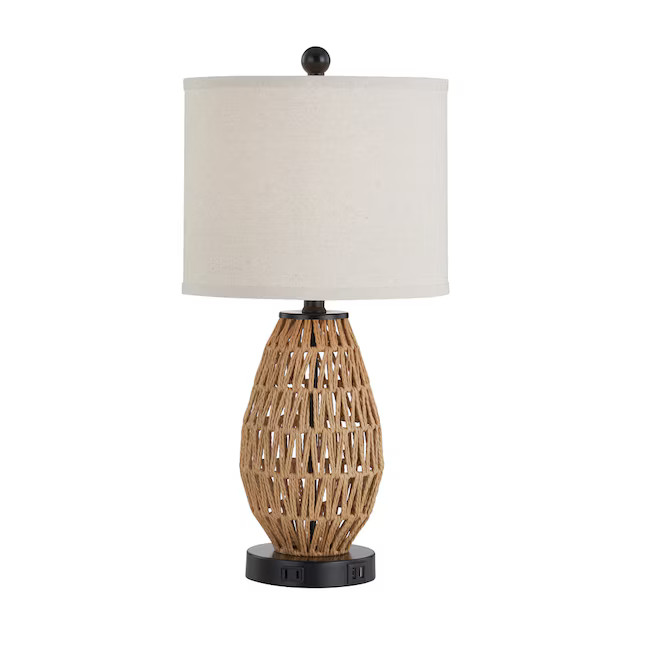UrFurnishings rattan table lamp 22.8-in Brown LED Touch Table Lamp with Linen Shade | Lowe's