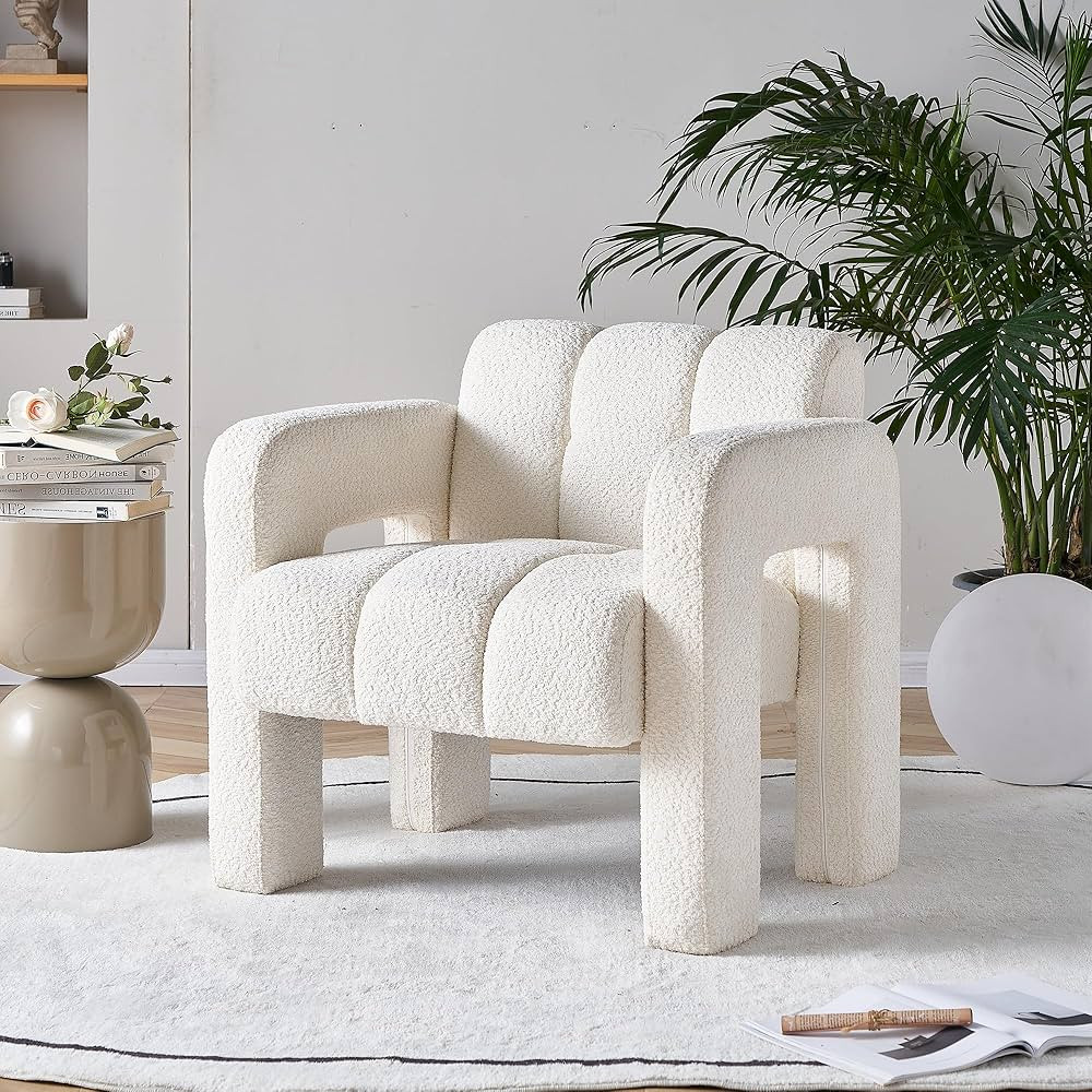 Yoglad Modern Accent Chair, Bouclé Fabric Upholstered Armchair, Comfy Single Chair for Living Ro... | Amazon (US)