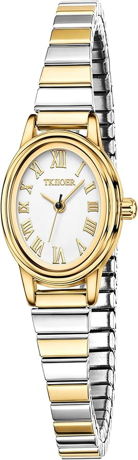 TKIIOER Small Gold Watches for Women, Easy to Read Dial Ladies Analog Watch, Oval Case, Stainless... | Amazon (US)