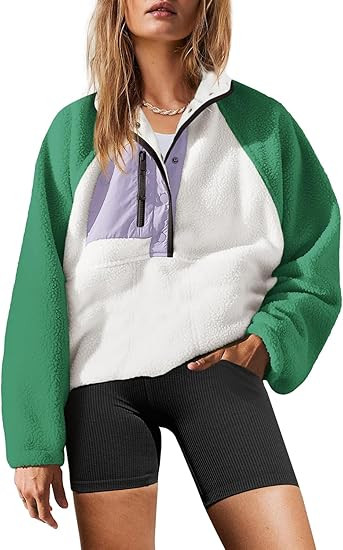 Yanekop Womens Fuzzy Fleece Pullover Sherpa Sweatshirt Long Sleeve Button Down Sweater Winter Fle... | Amazon (US)