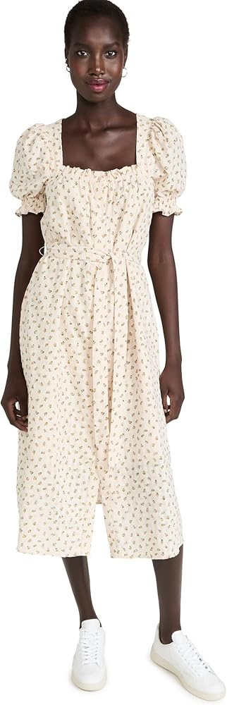 Floral Midi Dress with Short Puff Sleeves | Amazon (US)