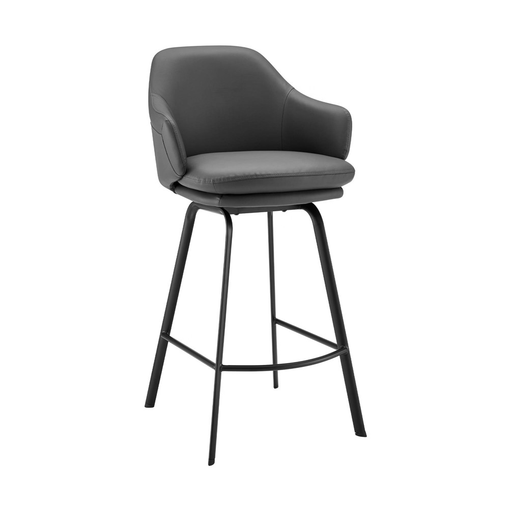 26"" Brigden Swivel Counter Height Barstool with Gray Faux Leather Black Metal - Armen Living | Target