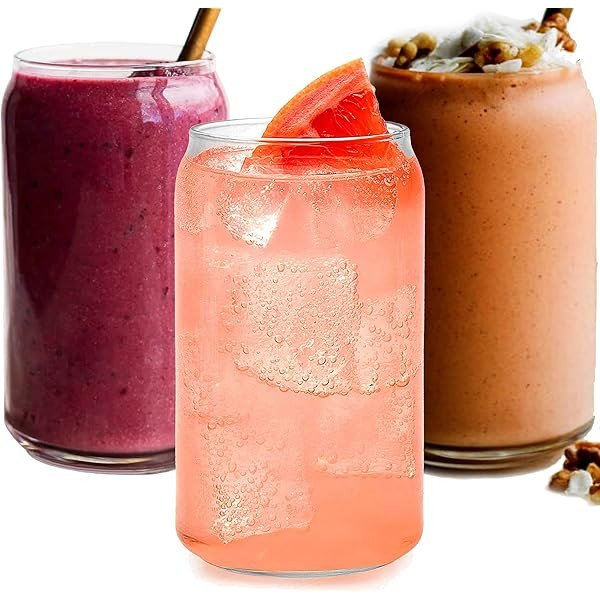 Drinking Glasses 6pc Set - Can Shaped Glass Cups, 16oz Beer Glasses, Tumbler Cup, Cocktail Glasses,  | Amazon (US)