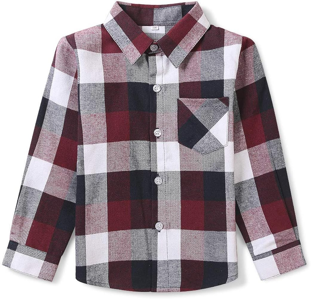 Boys Flannel Shirt Toddler Buffalo Plaid Shirt Long Sleeve Button Down Shirts Kids Casual Tops | Amazon (US)