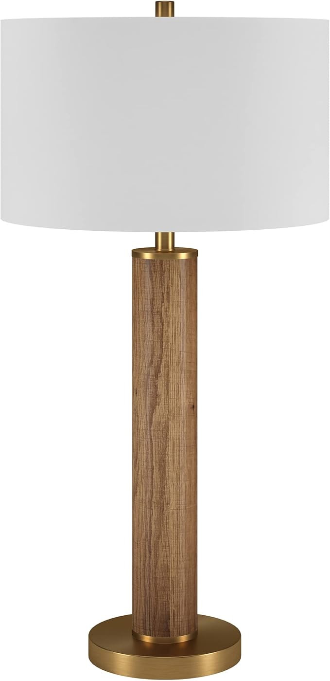 Henn&Hart 29" Tall Table Lamp with Fabric Shade in Rustic Oak/Brass, for Home, Living Room, Bedro... | Amazon (US)