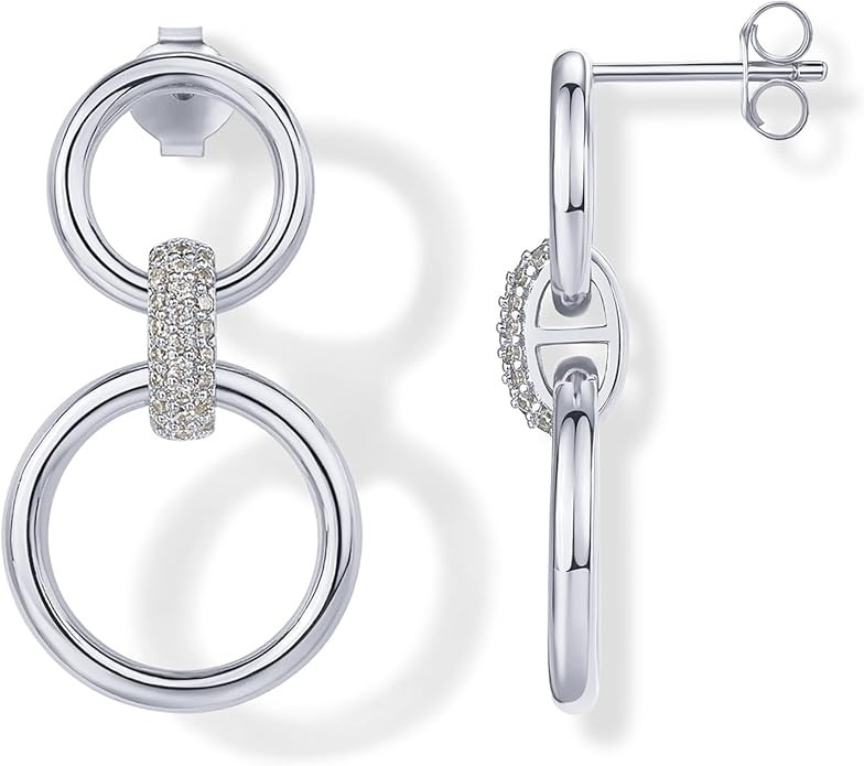 PAVOI 14K Gold Plated Chunky Triple Hoop Stud Earrings for Women | Cubic Zirconia Chunky Studs | ... | Amazon (US)