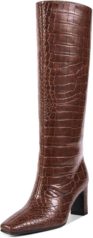 wetkiss Straight Leg Knee High Boots for Women Small Wide Calf Friendly Square Toe Boots Faux Lea... | Amazon (US)