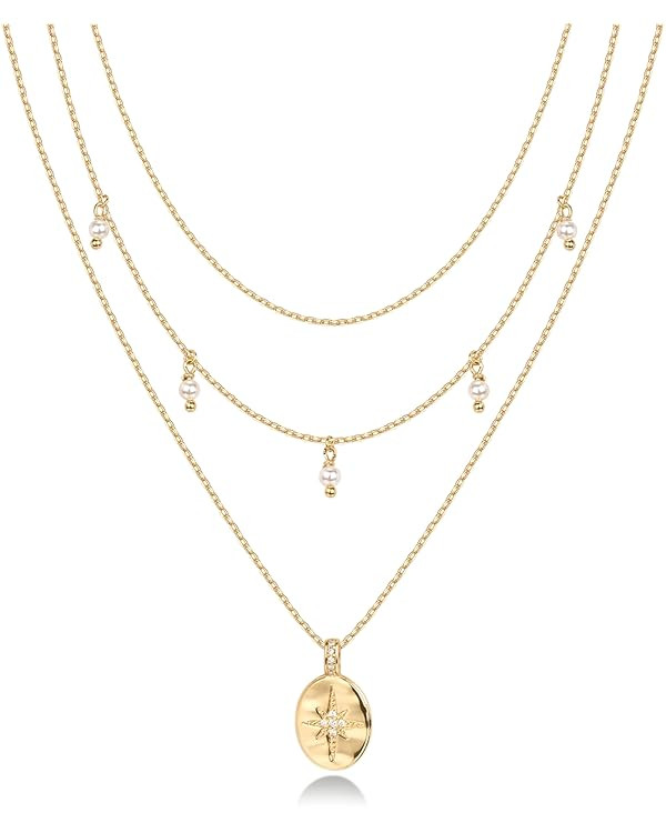 PAVOI 14K Gold Plated Layering Necklaces | Stylish Minimalist Design Pendant Necklaces | Bar, Lot... | Amazon (US)