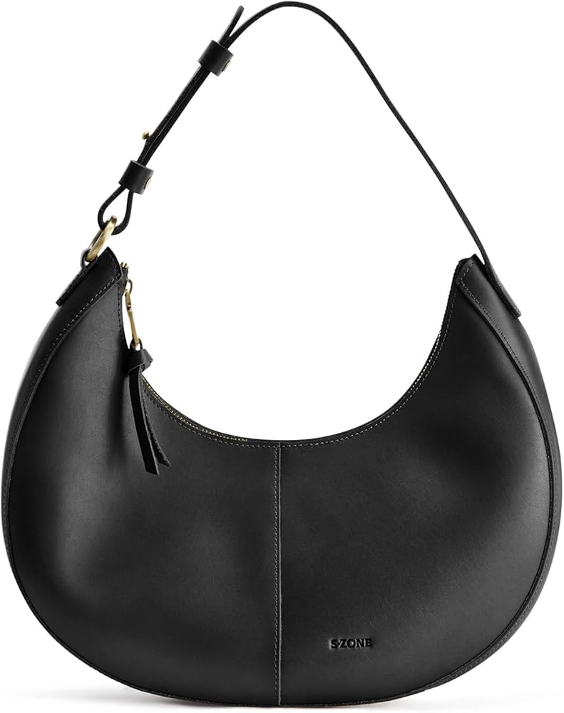 S-ZONE Top Grain Leather Shoulder Bags for Women Hobo Crescent Bag Handbags Purse | Amazon (US)