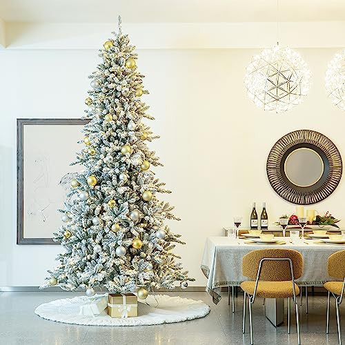 eUty 10FT Pre-Lit Flocked Christmas Tree Artificial Snowfall Christmas Fir Tree with 750 Warm Lights Realistic Full Natural Layered Xmas Tree for Home Party Decoration | Amazon (US)
