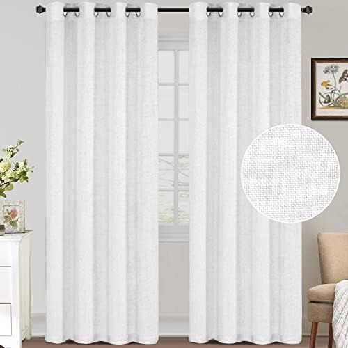 Amazon.com: Linen Curtains 84 Inch Long Linen Sheer Curtains White Linen Textured Curtains Light ... | Amazon (US)