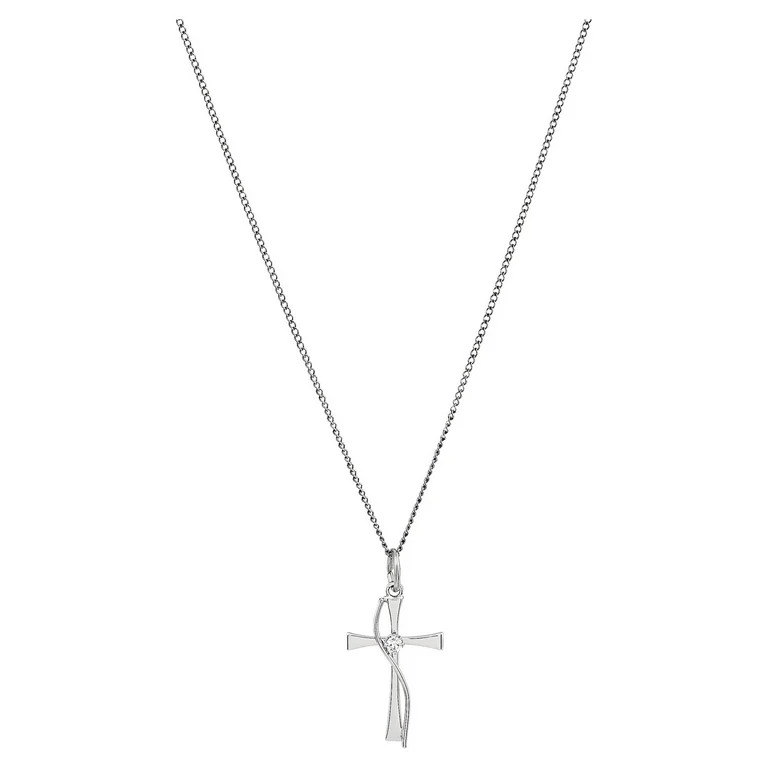 Brilliance Fine Jewelry With Cubic Zirconia Accent Sterling Silver Cross Pendant, 18" Necklace | Walmart (US)