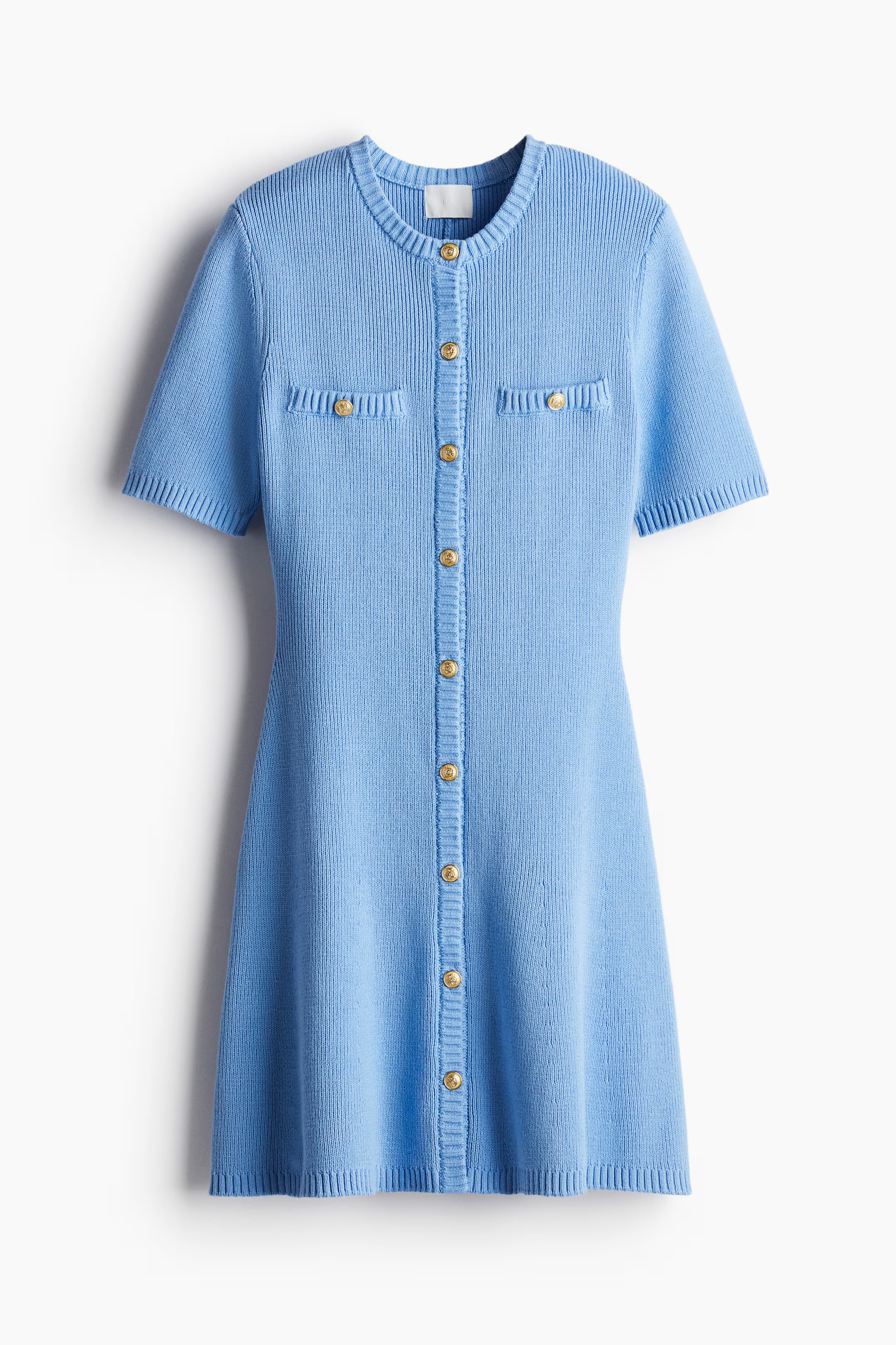 Rib-knit Button-front Dress - Blue - Ladies | H&M US | H&M (US + CA)