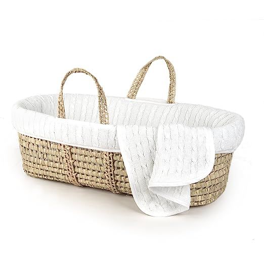 Tadpoles Cable Knit Moses Basket and Bedding Set, White | Amazon (US)