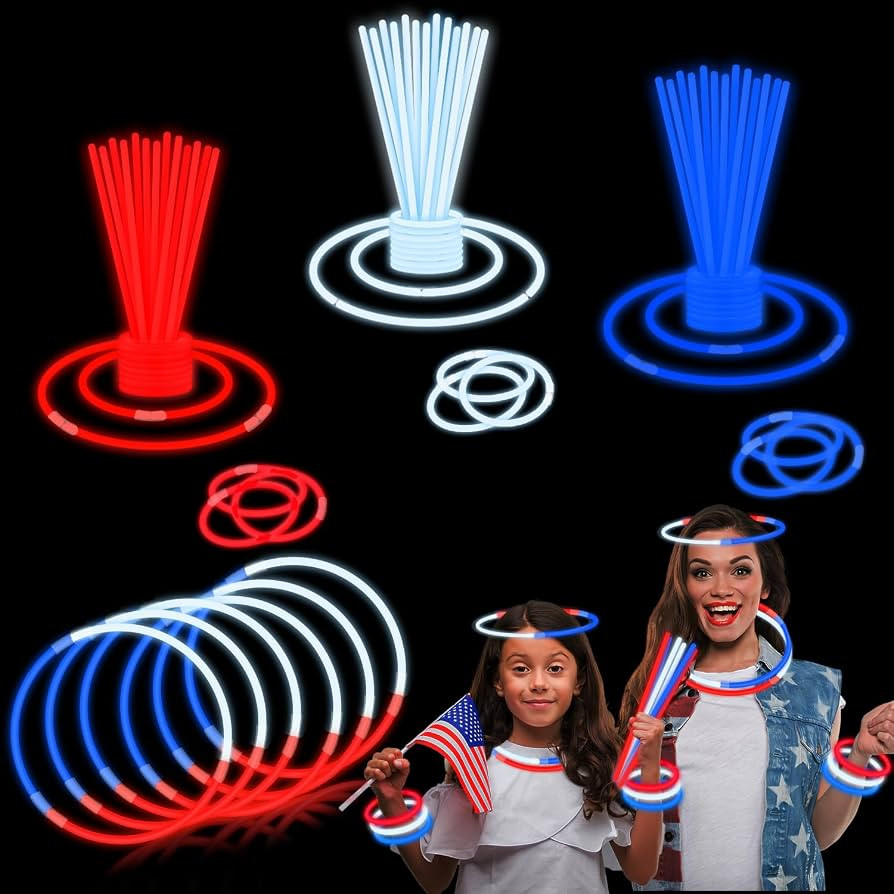 4th of July Red White Blue Glow Sticks Party Favors Supplies for Kids 90 PCS,Light up Neon Bracel... | Amazon (US)