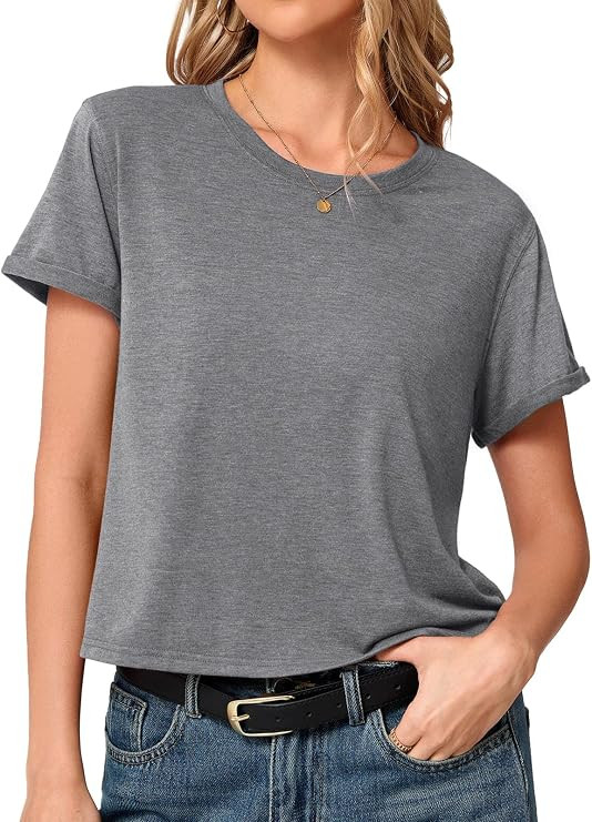 UNCLECAT Women's Short Sleeve Cropped T Shirts Summer Crewneck Crop Tops Solid Basic Tees | Amazon (US)