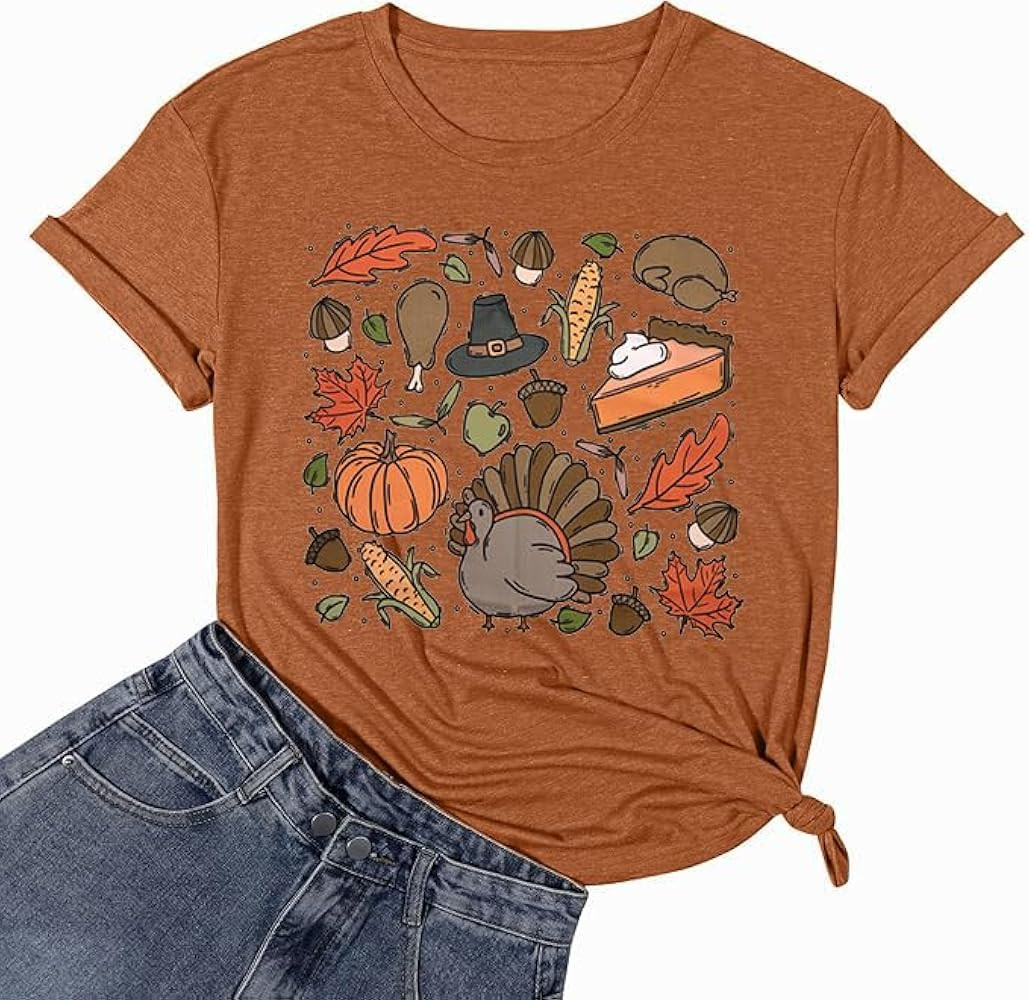 Gobble Gobble Thanksgiving T-Shirt Women Funny Turkey Graphic Print Shirts Thanksgiving Gift Fall... | Amazon (US)