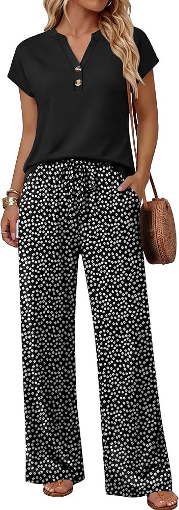 WIHOLL Two Piece Set for Women Summer Outfits Cruise Vacation Fashion Clothing Wide Leg Lounge Pa... | Amazon (US)