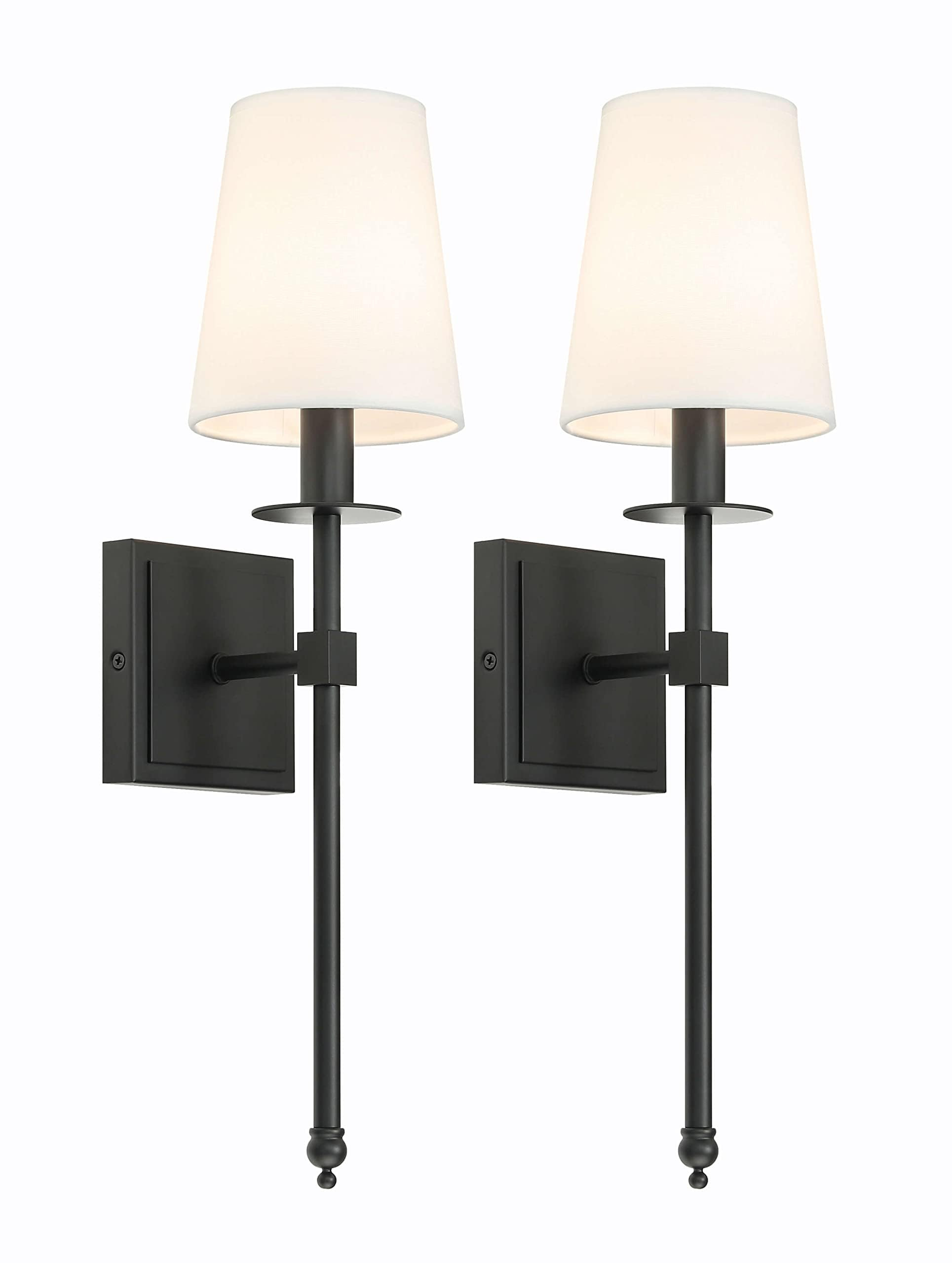XiNBEi Lighting Black Wall Sconces Set of 2, Classic Sconces Wall Lighting with Flared White Fabr... | Amazon (US)