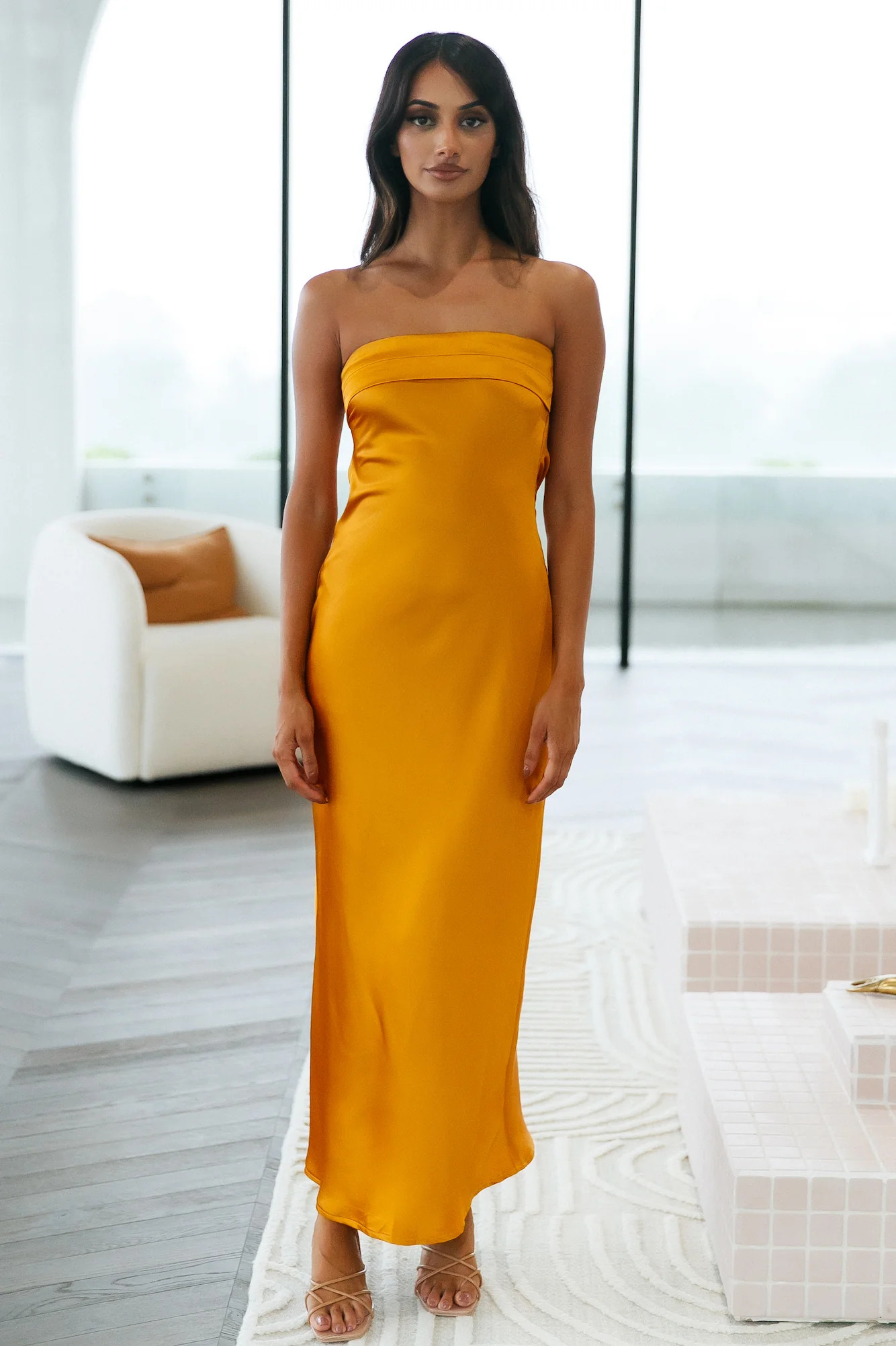 Coolness Calling Satin Maxi Dress Golden | Hello Molly (US)