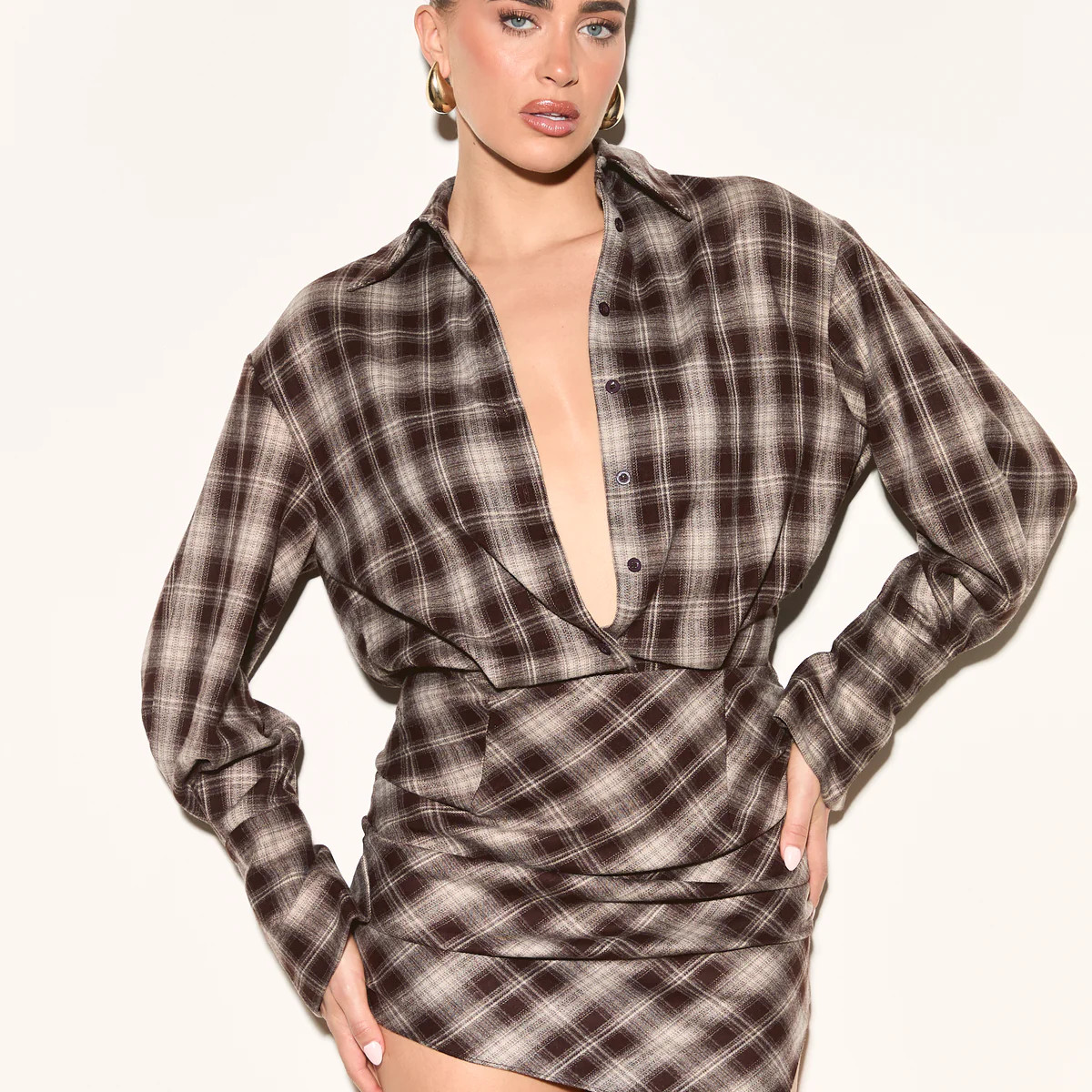 GAIA Checked Brown Shirt Dress | Noughts and Kisses