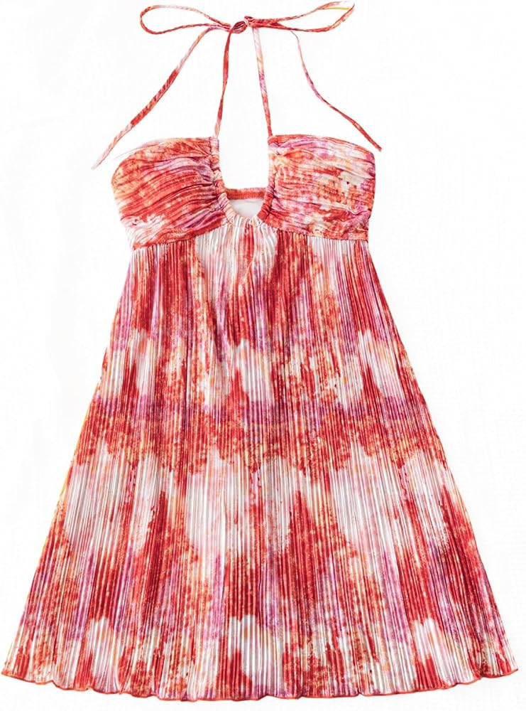 SOLY HUX Women's Sundresses Tie Dye Halter Sleeveless Flowy Party Beach Dress Vacation Outfits | Amazon (US)