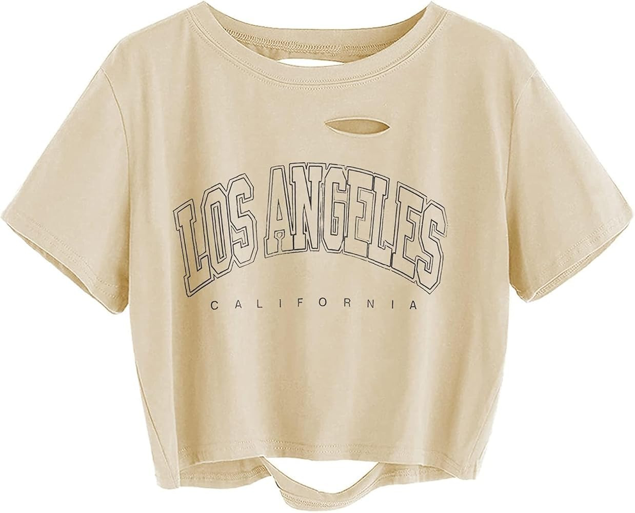 Avanova Women Los Angeles Graphic Distressed Oversized Crop Top Short Sleeve Ripped Boxy Loose Te... | Amazon (US)