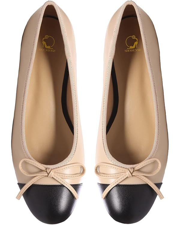 SHODENSE Women Cap Toe Bow Flats Two Tone Slip On Ballet Flats Comfort Closed Round Toe Flats Col... | Amazon (US)