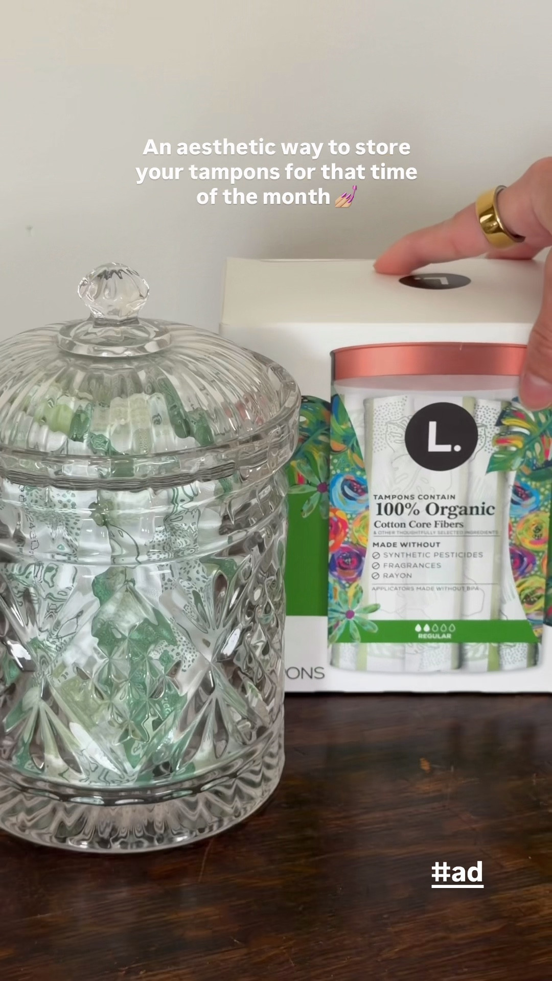 5/1/26 #ad Aesthetic Bathroom Organization Idea #targetpartner #chooselove #choosel #sponsored #thisisldesignerseries @thisislperiod @target 

 A simple way I’ve been making everyday essentials feel a little more elevated 🤍 I keep my L. organic tampons in this glass jar on the counter - easy to grab, but still looks clean and intentional. Everything is linked here ✨


#LTKselfcare