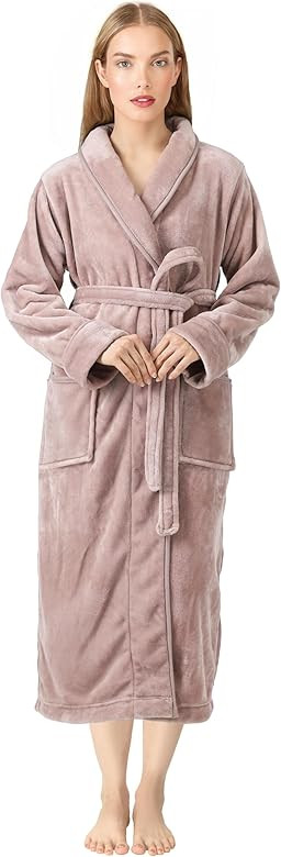NY Threads Premium Women's Robe Plush Soft Long Bathrobe Warm Fleece Shawl Collar Spa Robe | Amazon (US)