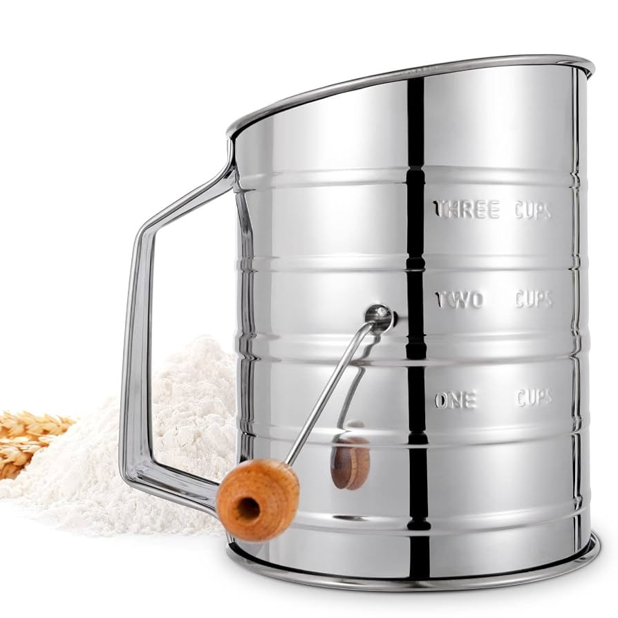 Flour Sifter, 3 Cup Flour Sifter for Baking Fine Mesh Rotary Hand Crank with Loop Agitator for Qu... | Amazon (US)