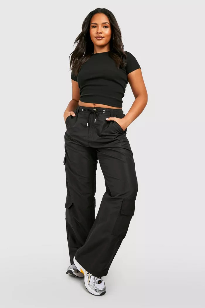 Plus Shell Cargo Pocket Straight Leg Pants | boohoo (US & Canada)