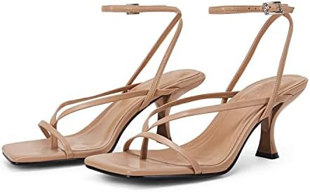 PiePieBuy Women's Lace Up Heeled Sandals Square Flip Flop High Heels Strappy Party Shoes | Amazon (US)