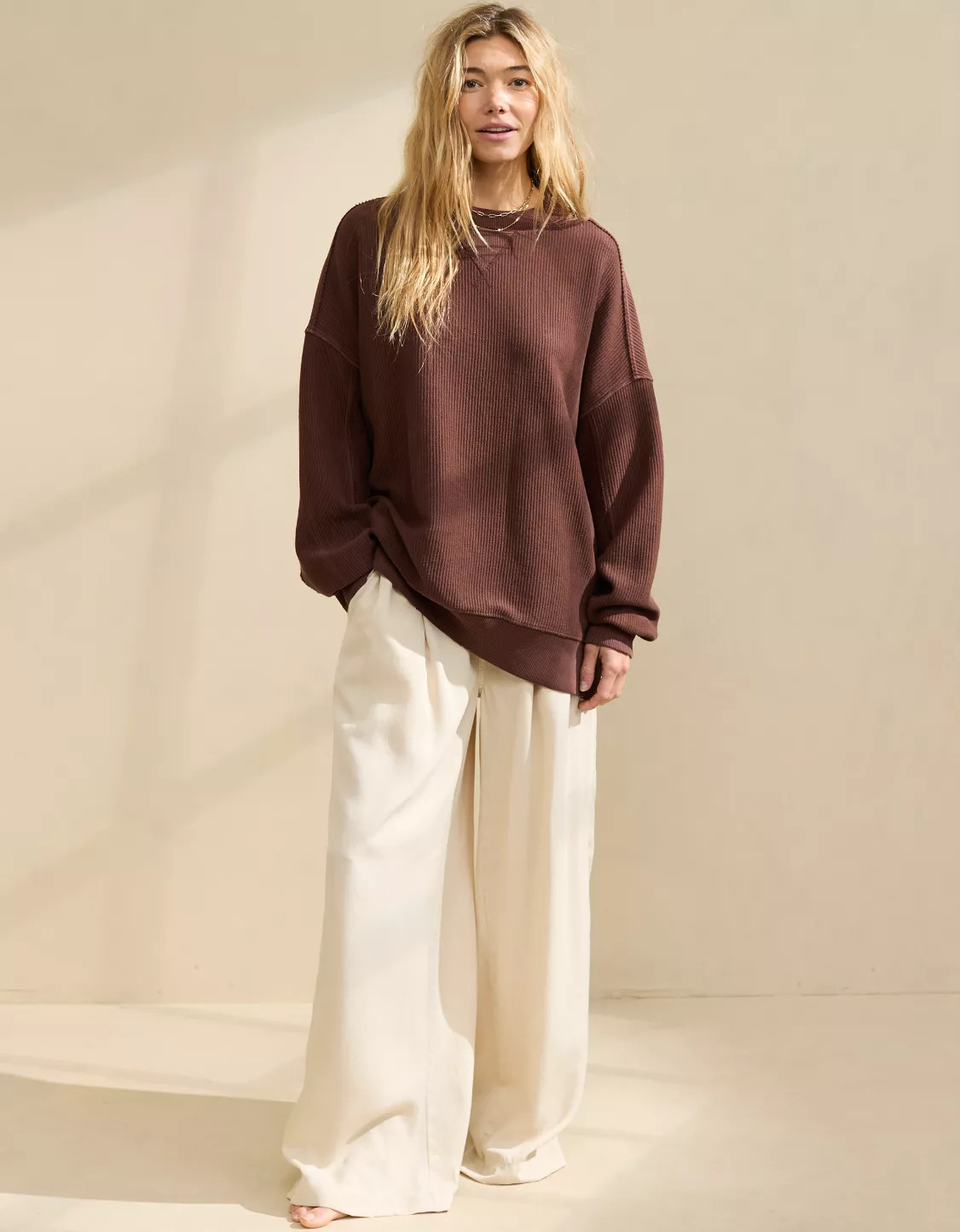 Aerie Big Chill Textured Crew Sweatshirt | American Eagle Outfitters (US & CA)