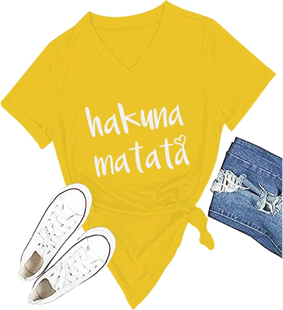 Women’s Hakuna Matata T-Shirt Cute Letter Print Short Sleeve Tee Top Funny Graphic T-Shirt | Amazon (US)