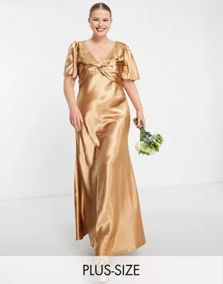 Little Mistress Plus Bridesmaid tea dress in golden caramel | ASOS (Global)