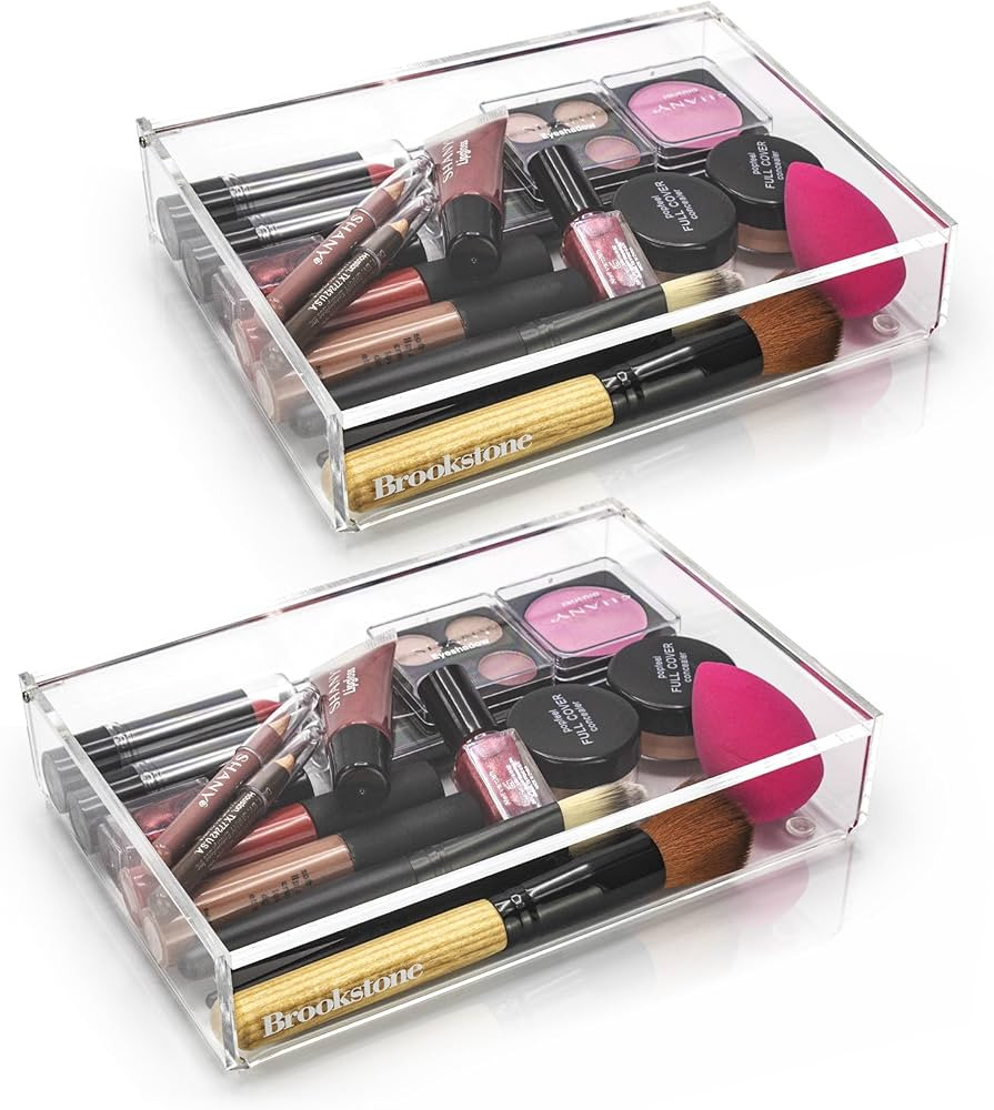 BROOKSTONE [2 PACK Makeup Organizer Acrylic Storage with Lid, Clear Plastic Display Box, Two Piec... | Amazon (US)