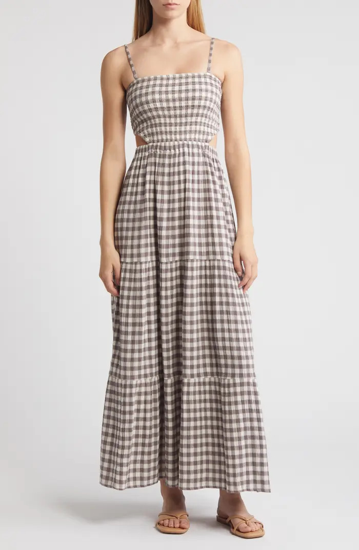 Premium Surf Gingham Cutout Cotton Gauze Maxi Sundress | Nordstrom