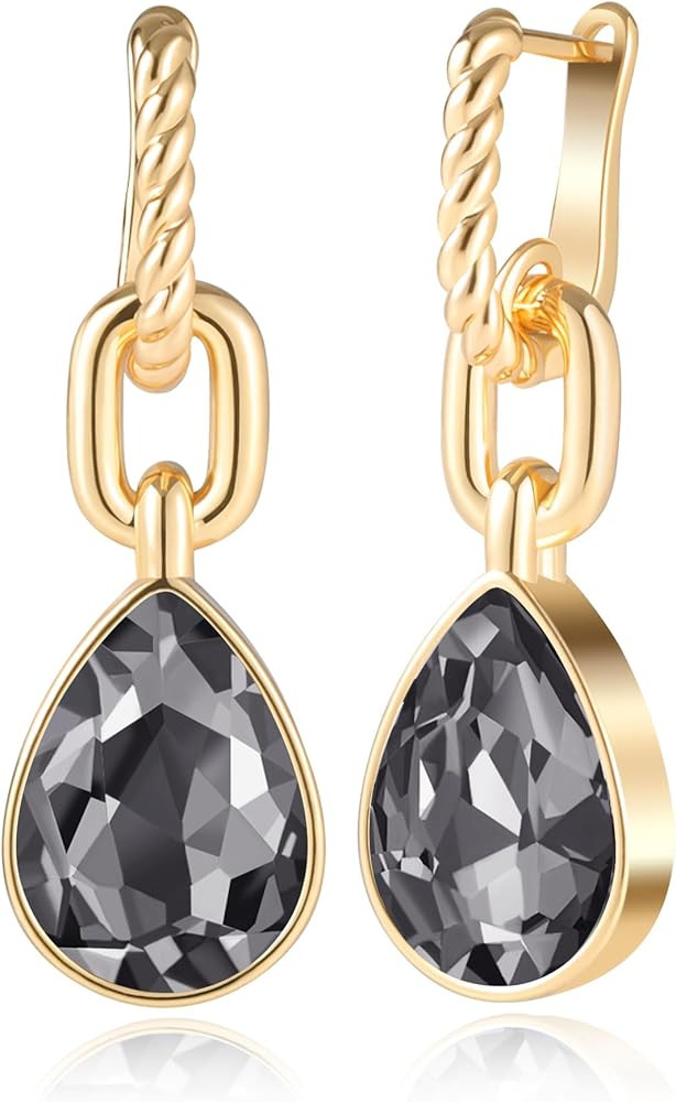 Crystals Teardrop Dangle Drop Earrings, 18K Gold Plated Hoop Earrings Zirconia Jewelry for Women ... | Amazon (US)