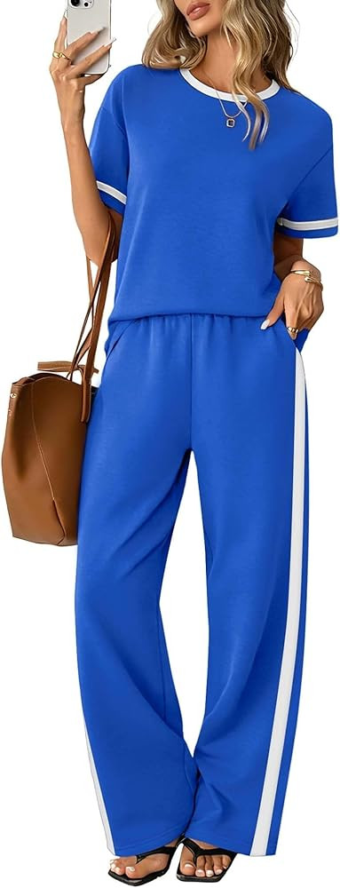 Sampeel 2 Piece Sets for Women Matching Sets Summer Outfits Resort Wear Short Sleeve Lounge Set W... | Amazon (US)