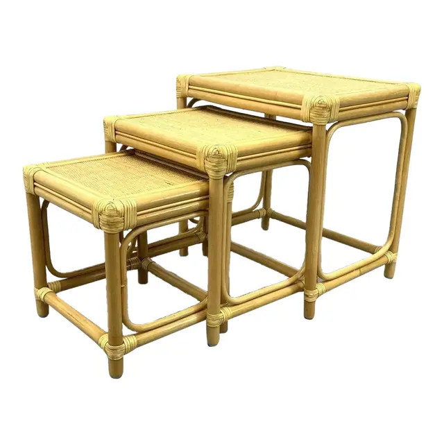 Vintage Rattan Nesting Tables, Set of 3 | Chairish