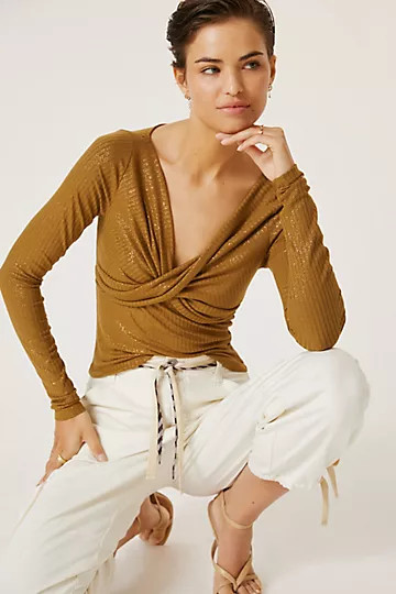 Twist-Front Shimmer Top | Anthropologie (US)